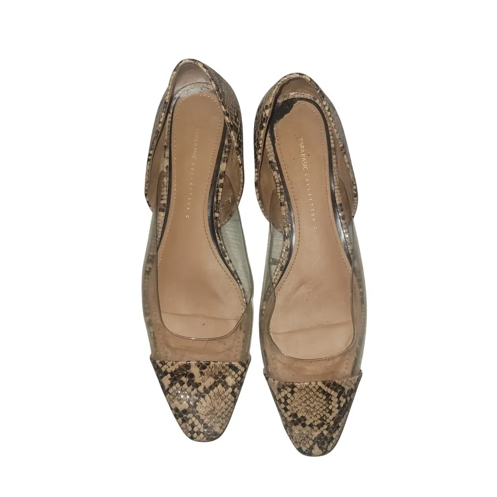 Zara Basic Collection Women Snake‎ Print Pointed Toe Clear D Orsay Flats Size 41